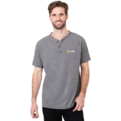 Elevate Men's Heather Charcoal Somoto Eco Short Sleeve Henley -Elevate TM17880 Charcoal Heather HTF
