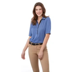 Elevate Women's Metro Blue Heather Skara Short Sleeve Polo -Elevate TM96705 550 HTF