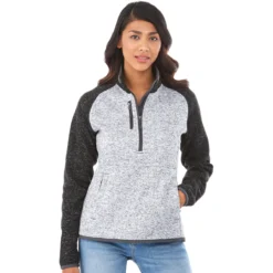 Elevate Women's Light Heather Grey/Black Smoke Heather Vorlage Half Zip Knit Jacket -Elevate TM98611 Light Heather Grey Black Smoke Heather HTF