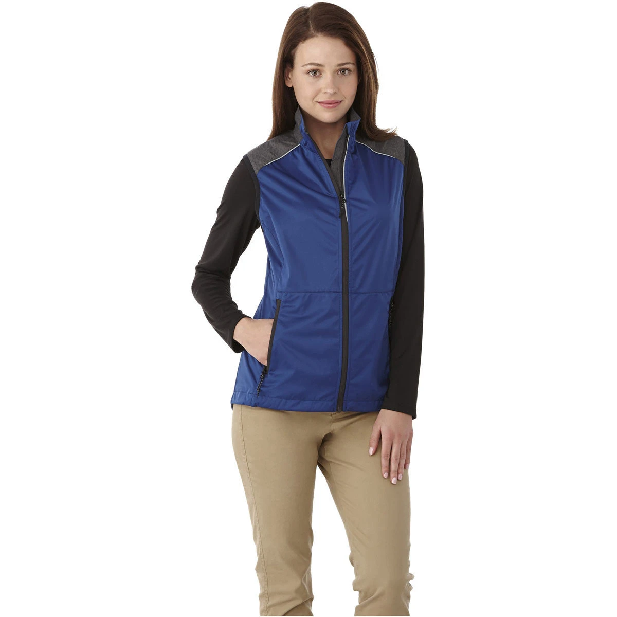 Elevate Women's Metro Blue/Black Smoke Heather Nasak Hybrid Softshel Vest 3 Elevate Women's Metro Blue/Black Smoke Heather Nasak Hybrid Softshel Vest - Image 3