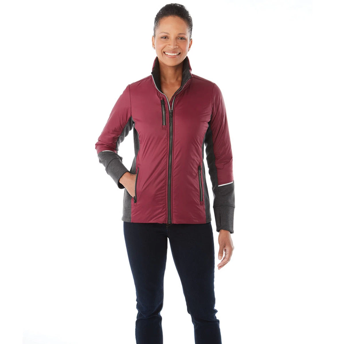 Elevate Women's Maroon/Heather Dark Charcoal Fernie Hybrid Insulated Jacket 3 Elevate Women's Maroon/Heather Dark Charcoal Fernie Hybrid Insulated Jacket - Image 3